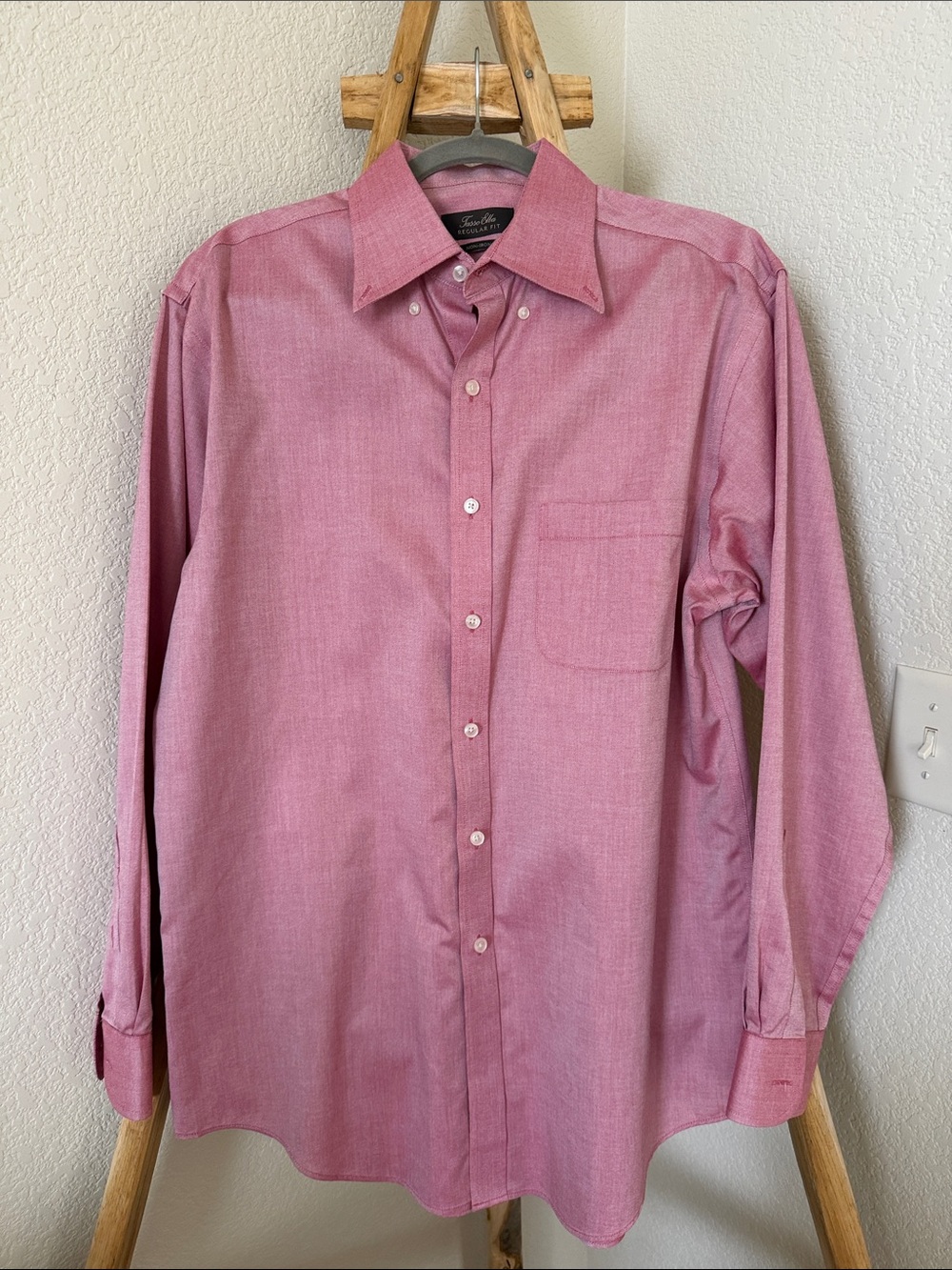 Tasso Elba Men's Long-Sleeve Reddish Pink Button-Down Dress Shirt